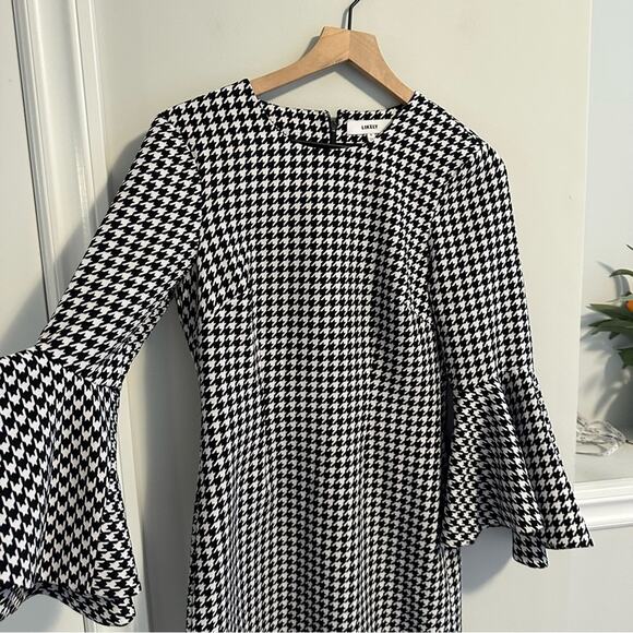 LIKELY Black White Houndstooth Long Sleeve Mini Dress 6 - Picture 12 of 14